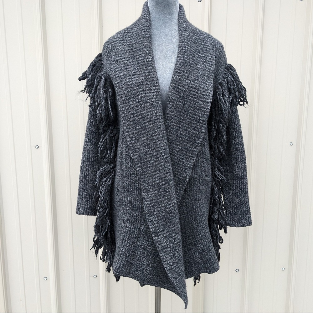 Polo Ralph Lauren Wool Cashmere Fringe Cardigan Coat S Charcoal Chunky Open Boho